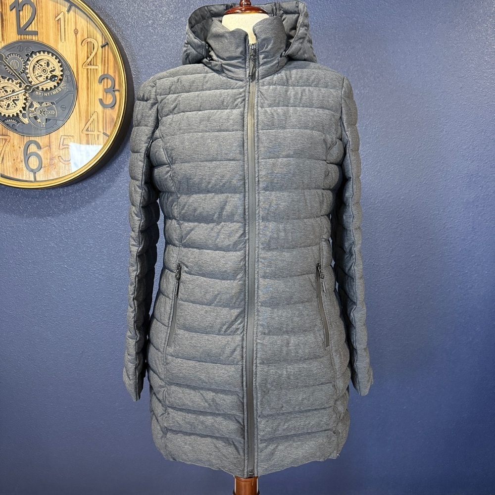 Nautica Charcoal 3/4 Length Hooded Puffer Coat | Size Large